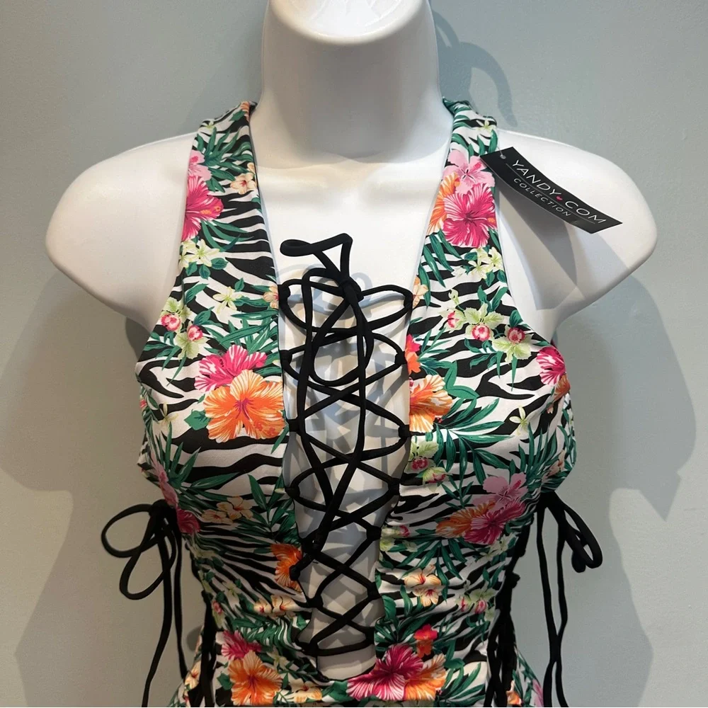Yandy Zebra Floral Tropical Print Onepiece Swimsuit Medium New with Tags